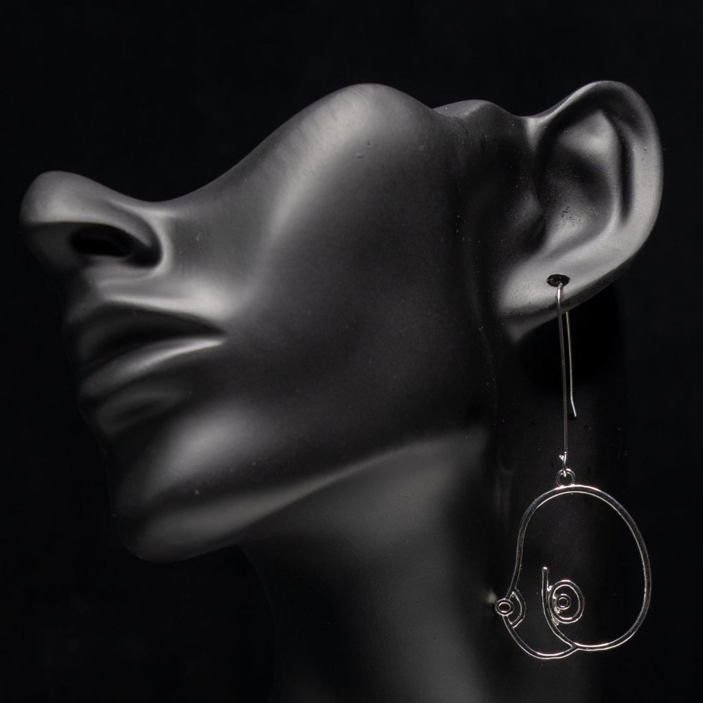 Nurturer Female Breast Abstract Earrings in Silver